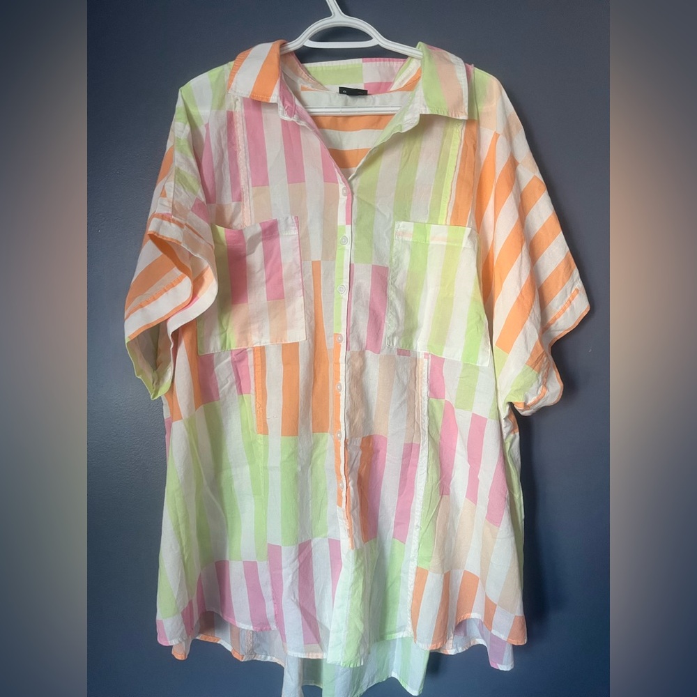 Torrid Pastel Checkered and Striped Shirt